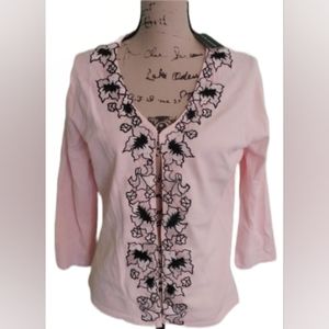 NWT AD ORIGINALS PINK BLACK EMBROIDERED CARDIGAN M